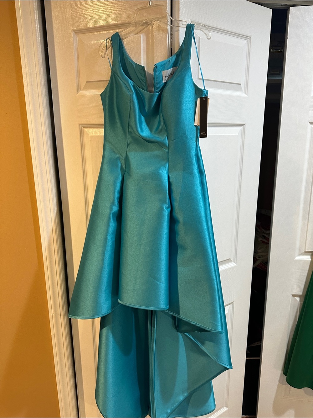 Nicole Miller Teal Satin High-Low Evening Dress
